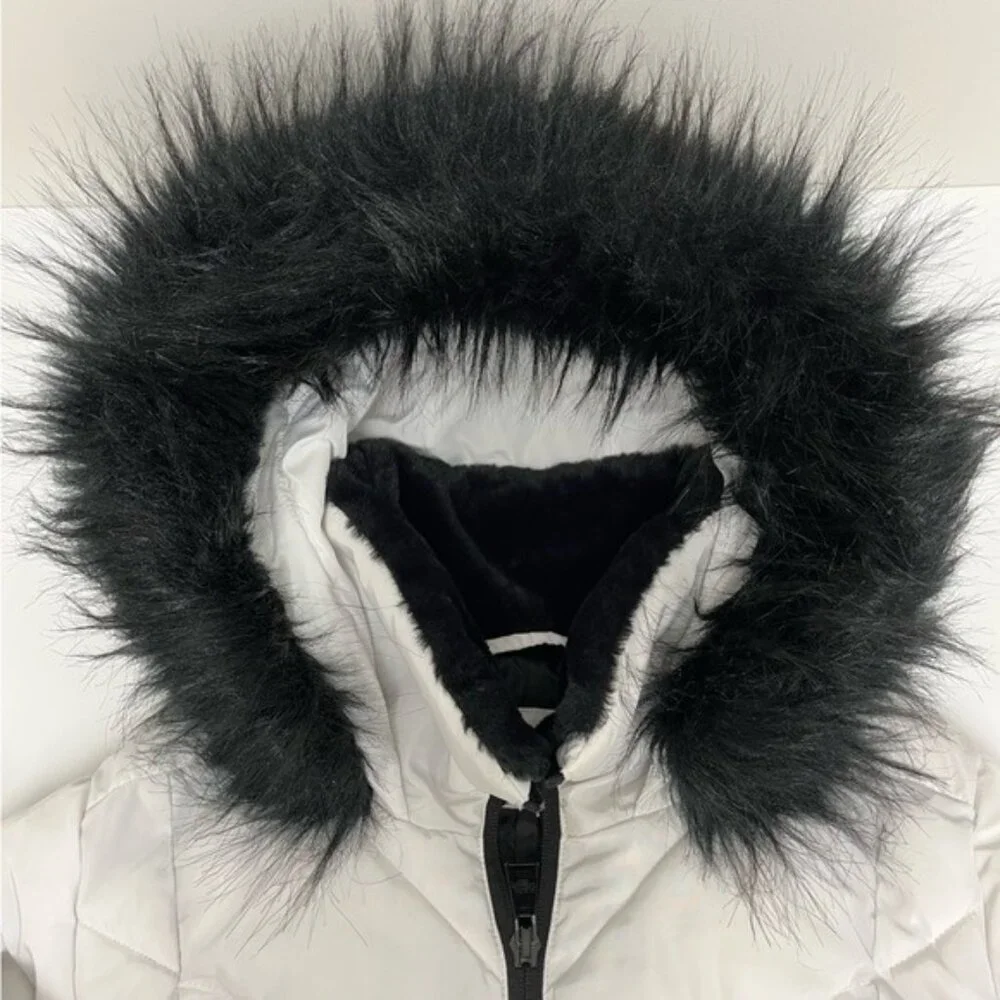 Karl Lagerfeld Paris White Long Faux Fur Puffer Coat - Size Large - Picture 6 of 16